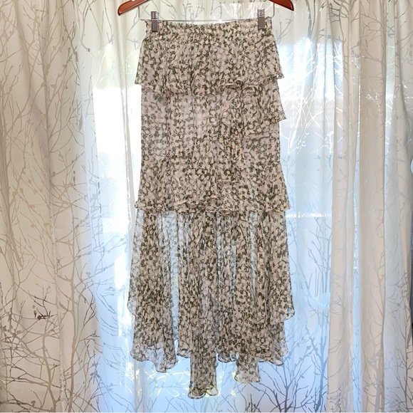 MISA LOS ANGELES gray green floral print JOSEVA TIERED RUFFLE MIDI SKIRT - Picture 8 of 12